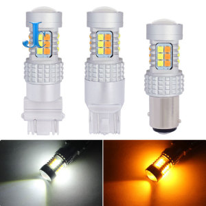 30SMD-3030 car led steering brake light s25 3157 1157 7443 white and yellow double color daytime running light