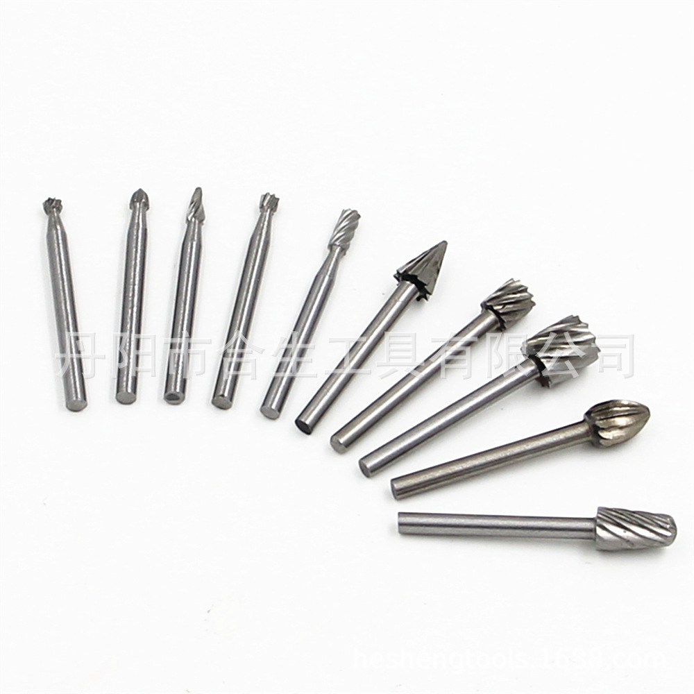  10-piece high-speed steel rotary file woodworking handmade DIY root carving electric grinding grinding head carving milling cutter