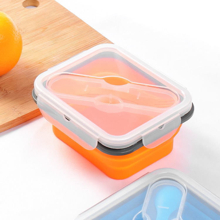   Single Lattice Buckle Silicone Folding Lunch Box Food Grade Microwave Heatable Portable Lunch Lunch Box