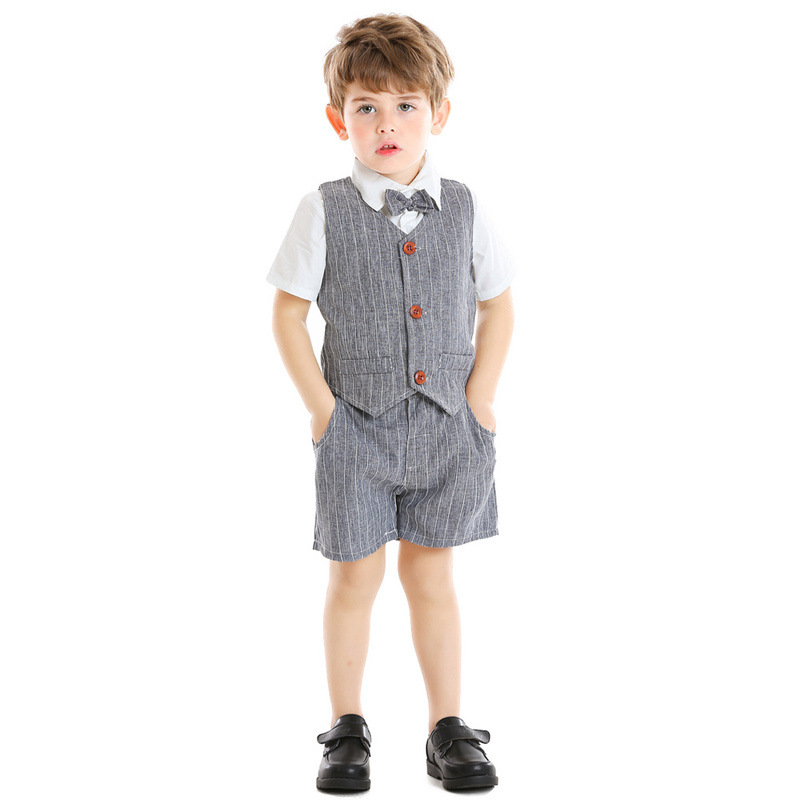  Children's Wear Boys' Suit Set Three-Piece Summer Short-Sleeved Shirt Vest Shorts  baby