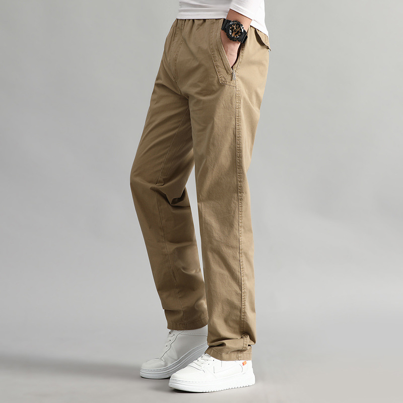  2023 Autumn Men's Workwear Washed Elaptic Trousers Men's Casual Sports Trousers Men's Pure Cotton Trousers Men