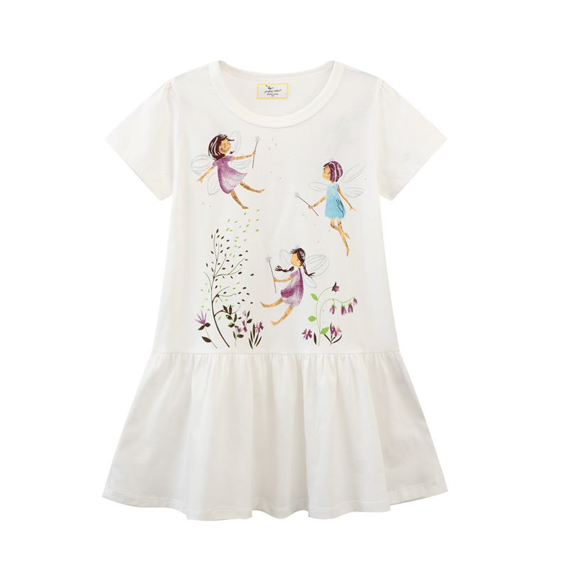 2024 European and American Style Girls' Dress Summer Cartoon Printed Fashion Short Sleeve Children's Round Neck Princess Dress