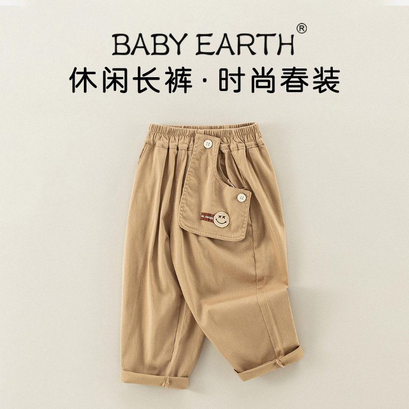 Children's Pants Spring Baby Korean Casual Pants Children's Pocket Pants Spring Straight Boys' Crane Pants