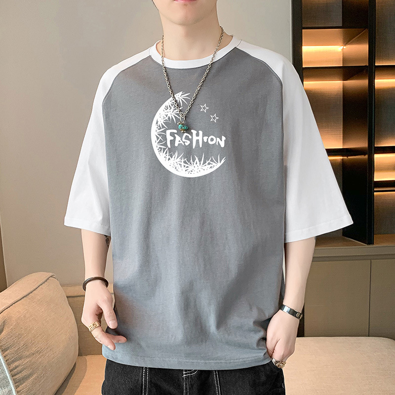 2023 Cotton Short-sleeved T-shirt Men's Summer Fashionable Loose Clothing Fashion Brand HongKong Style Student's Half-sleeved Round Neck T-shirt