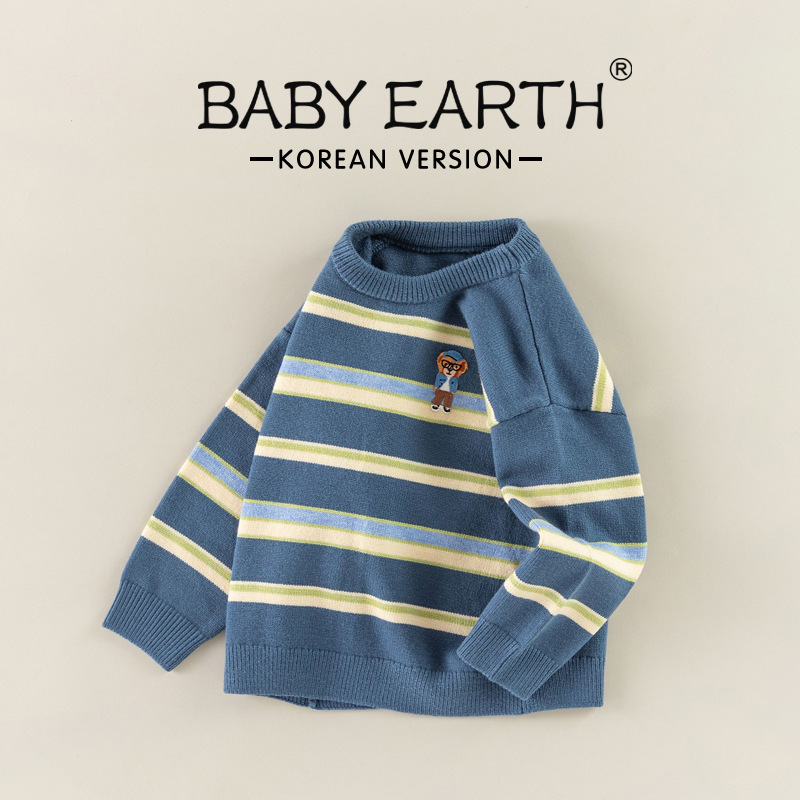 Children's Sweater Thickened Boy's Autumn and Winter Korean-style Bear Knitted Sweater Baby's Velvet Sweater Girl's Baby Category a