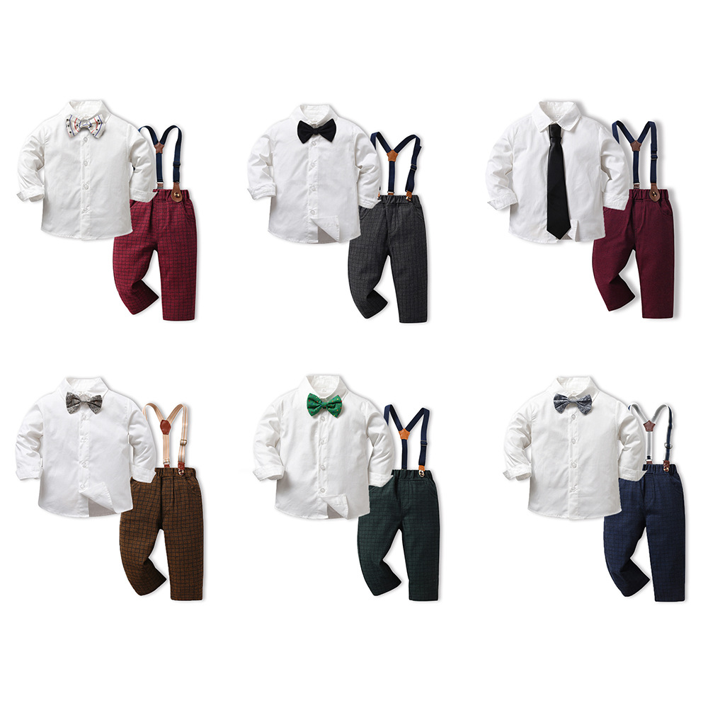  Children's Wear Children's Autumn Lapel Long-sleeved Pure White Cotton Cardigan Children's Fashionable Two-piece Suit Kids
