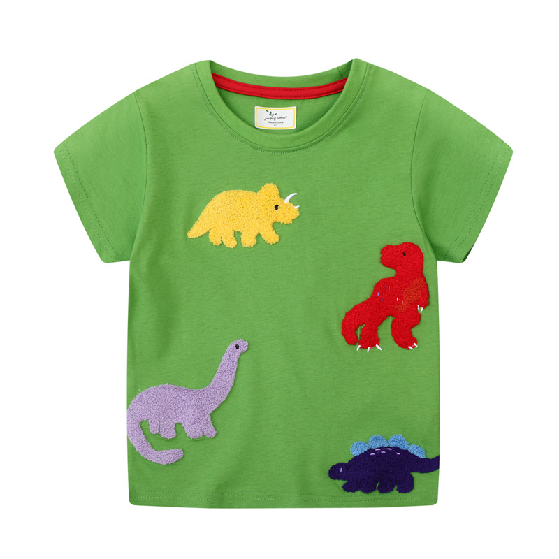 2024 Summer Children's Wear Boys' Short-sleeved T-shirt Baby's T-shirt Half-sleeved Round Neck Cartoon Dinosaur Mao Pattern