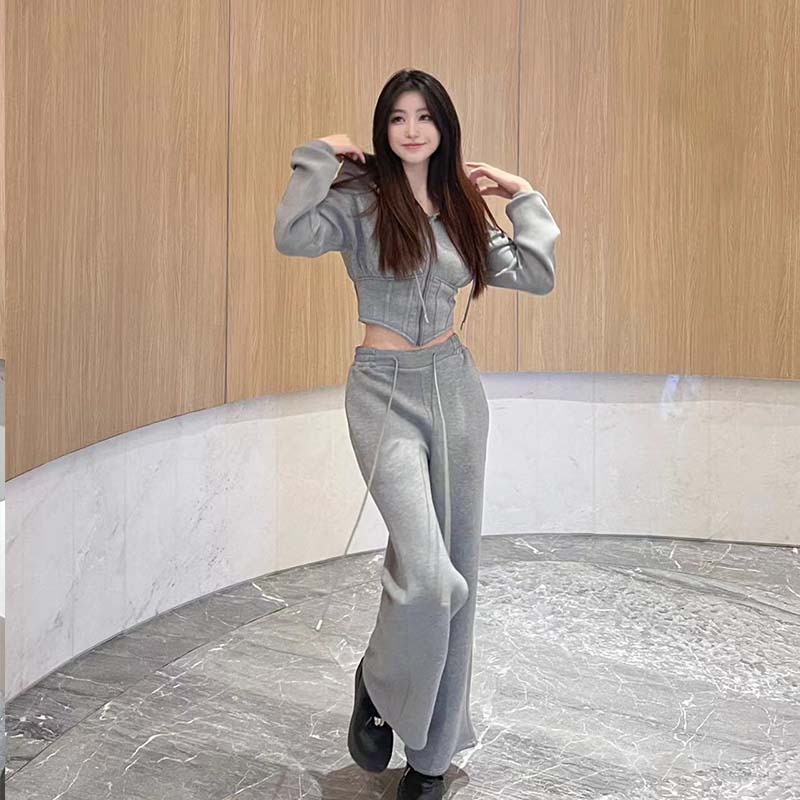  gray cotton sweater pants casual sportswear suit 2022 autumn and winter fashion two-piece suit