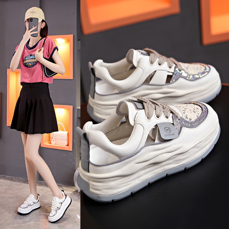 Thick-soled Hollow-out Torre Sandals Women's 2023 Summer Rhinestone All-match Forrest Gump Shoes Breathable White Shoes Sneakers