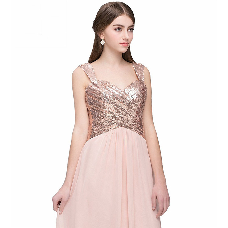 2022 Winter   Chest Chiffon Solid Color Sequin Slim-fit Backless Sexy Banquet Bridesmaid Dress