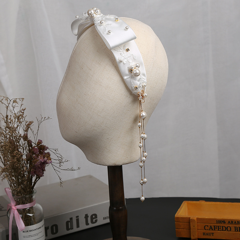 2020  Handmade Pearl Hair Band Wedding Dress Bow Headband Headwear Bridal Headwear