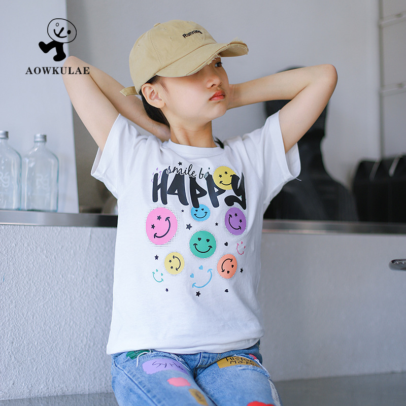 Children's Wear Summer Korean Style Children's Short-sleeved Cotton T-shirt Big Children's Smiley Half-sleeve Girls' Baby T-shirt