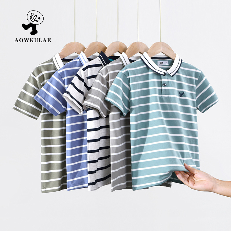 2023 summer Korean children's wear lapel children's T-shirt large children's open chest short sleeve shirt boys short sleeve