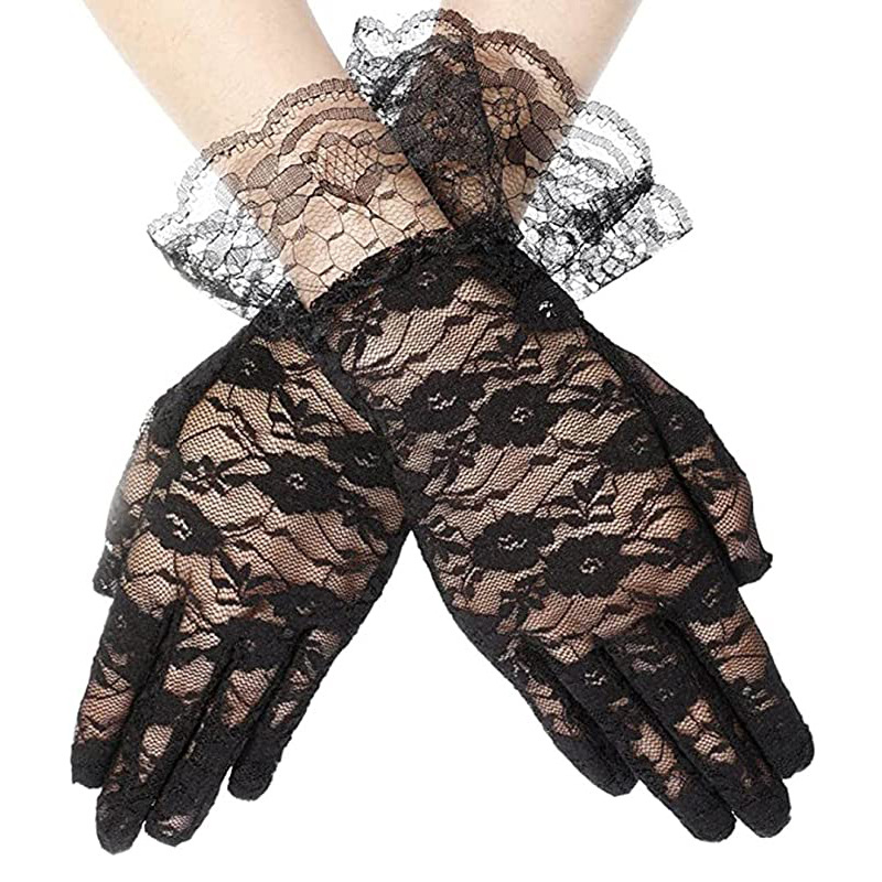  summer ladies black big lace sexy lace sunscreen gloves thin mesh gloves