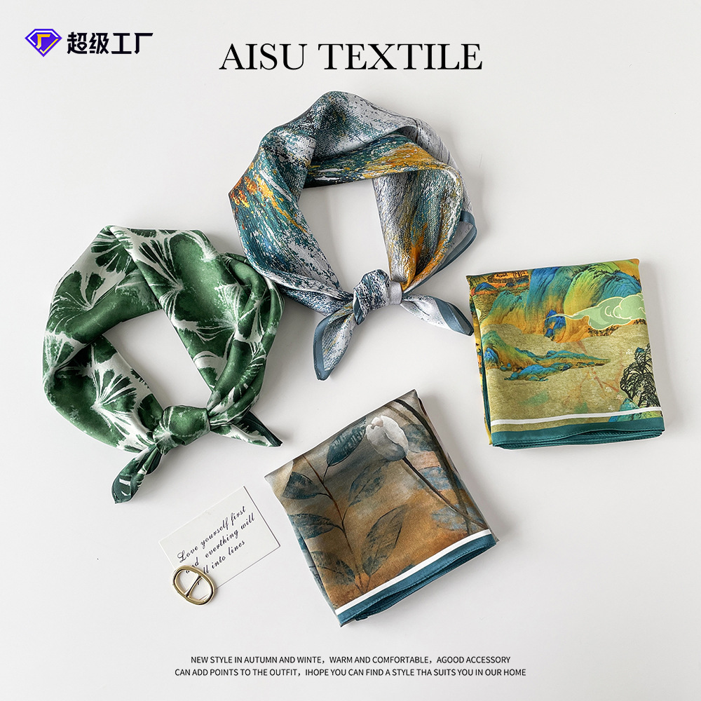 Silk Small Square Scarf Women Silk Scarf Simple Luxury Retro Turban Plain Crepe Satin Scarf 