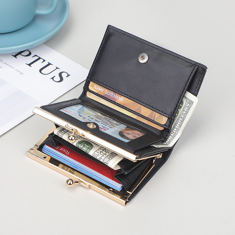  2023 Leather Card Set Women's Retro ID Card Bag Multi-card Leather Clip Buckle Organ Coin Purse