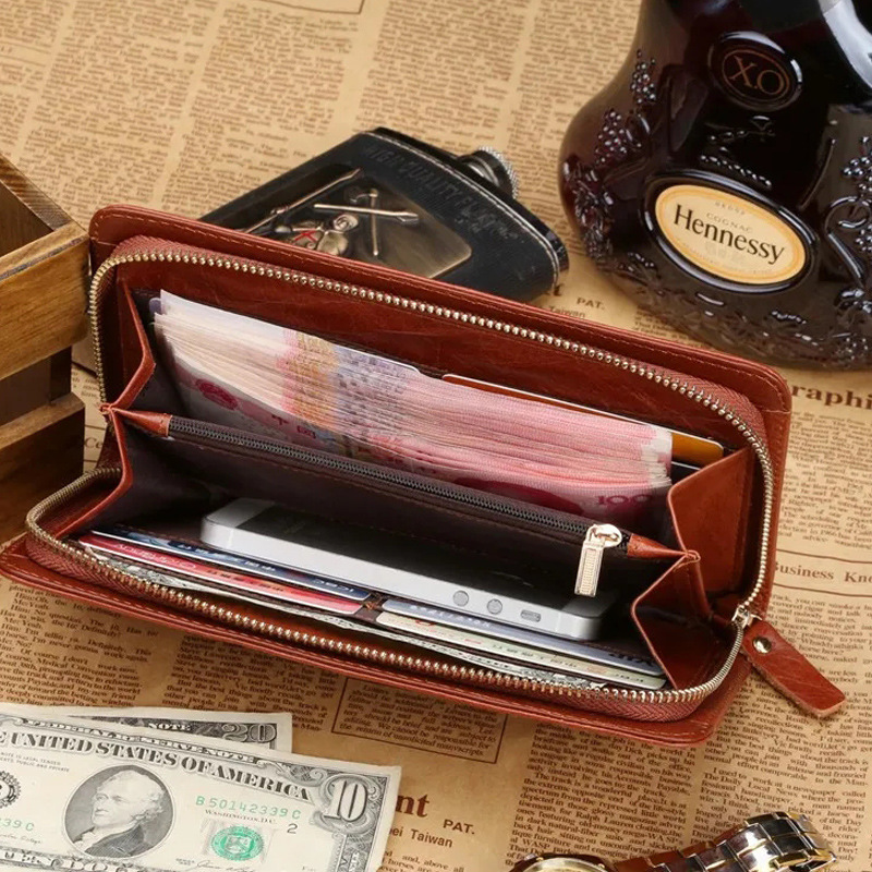   wallet men's leather RFID anti-theft brush retro first layer cowhide long wallet 
