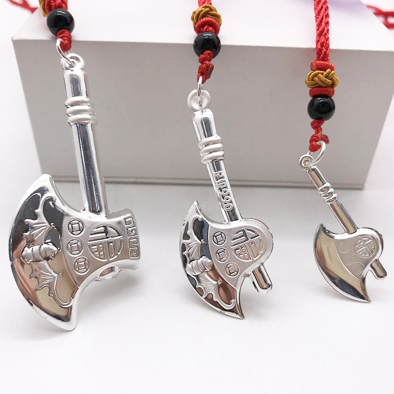  sterling silver S999 axe pendant hollow blessing word three copper axe pendant  generation axe