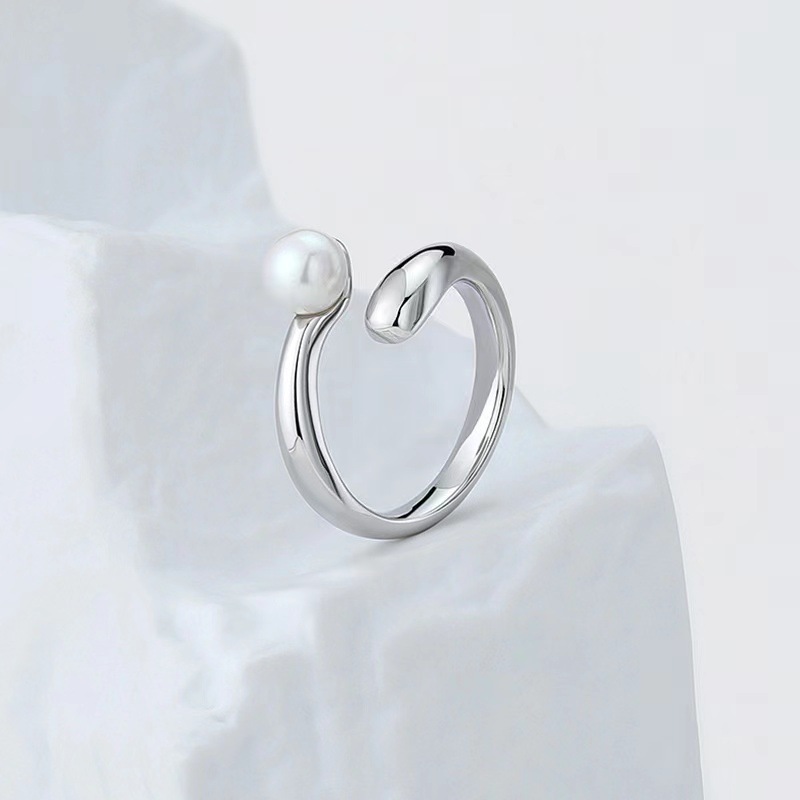 925 Sterling Silver Natural Pearl Open Thick Ring Fashion Personalized Finger Ring Ins Niche Design Ring