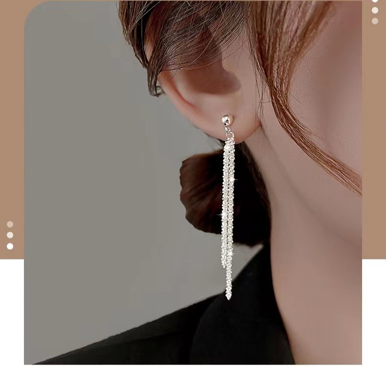 925 Silver Tassel Earrings European and American Sparkling Long Design Sense Earrings Gymnopus Ear Line Earrings for Women