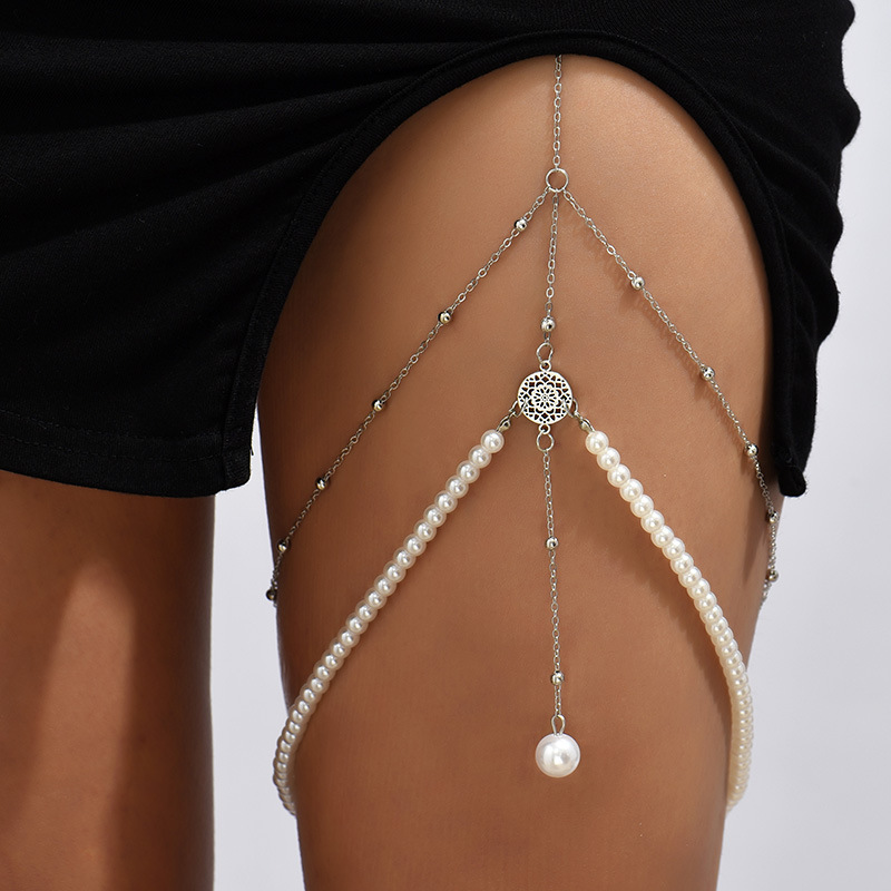 Exaggerated simple multi-layer pearl chain leg chain female ins creative personality long body chain jewelry 