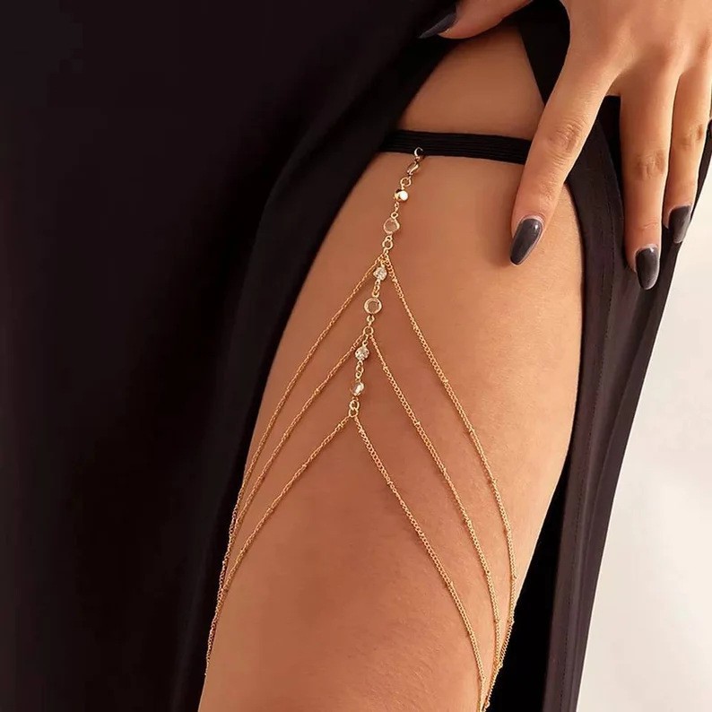 Leg decoration multi-chain leg chain golden sexy thigh chain women's diamond clip bead chain body chain