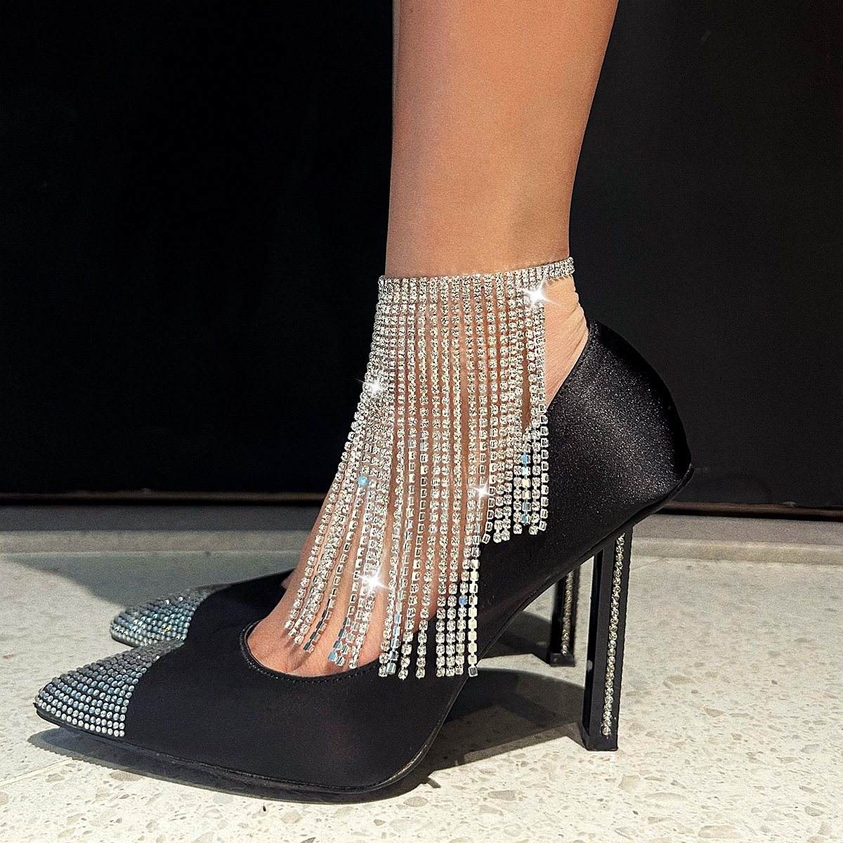  Hot Rhinestone Tassel Foot Chain European and American Light Luxury Full Diamond Sexy Exaggerated High Heels Accessories Shoe Chain Foot Accessories