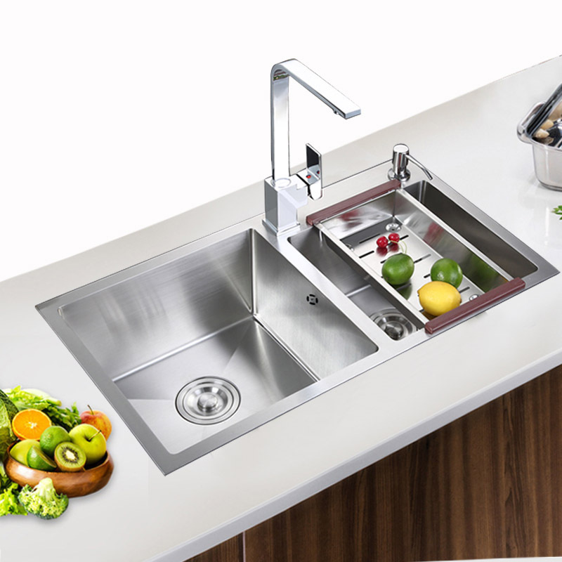 304 Stainless Steel Handmade Sink Double Sink Kitchen Sink Vegetable Sink Thickened Table and Understage Sink Double Sink Sink