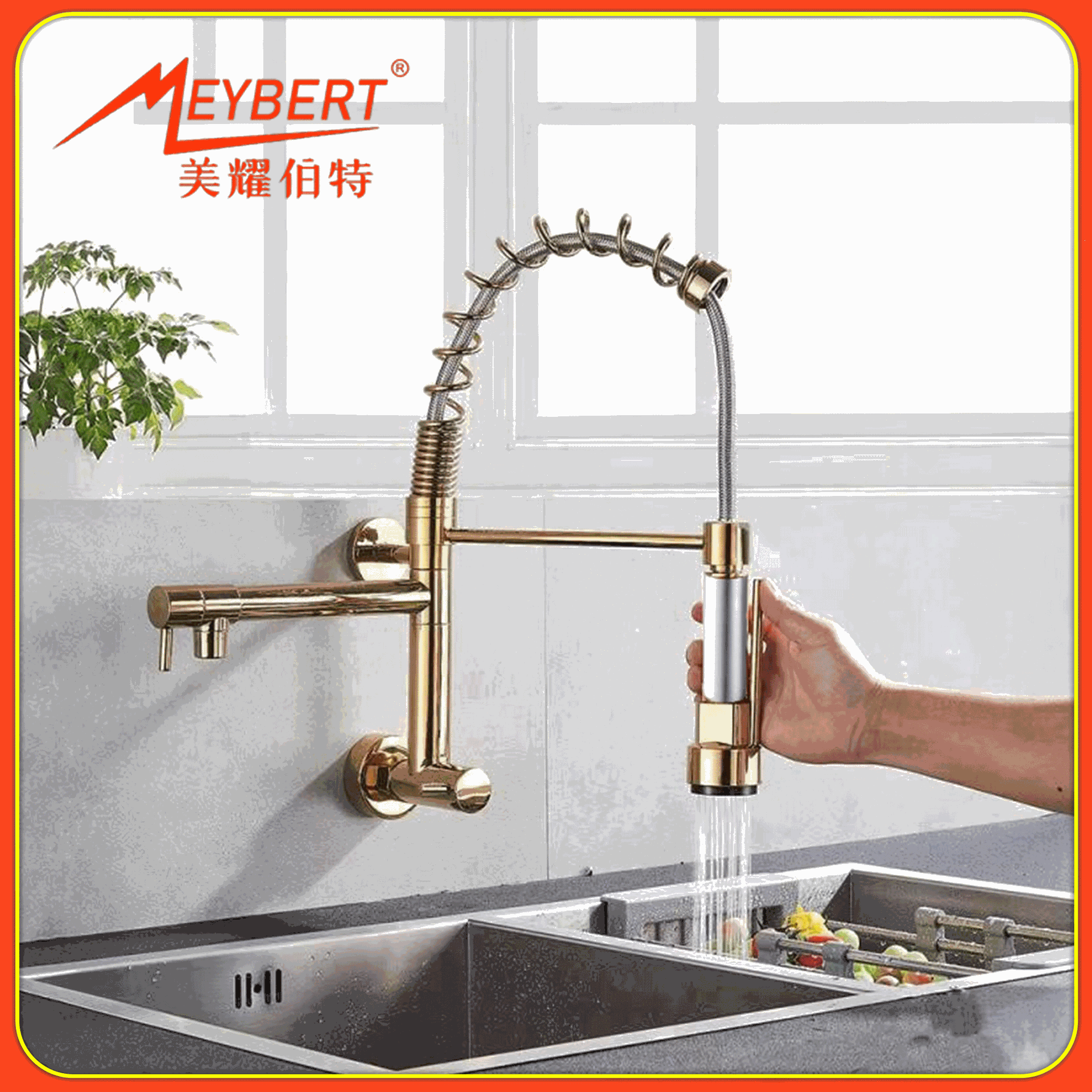  in-wall spring faucet single-cooling kitchen multifunctional universal rotating double outlet pull-out faucet