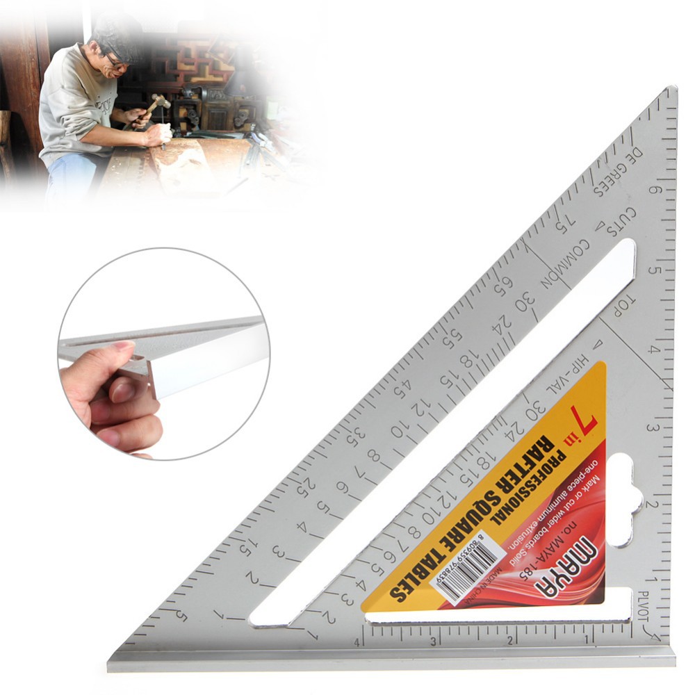 Aluminum alloy triangle ruler can be OEM 7 inch high-grade woodworking triangle ruler angle ruler black square