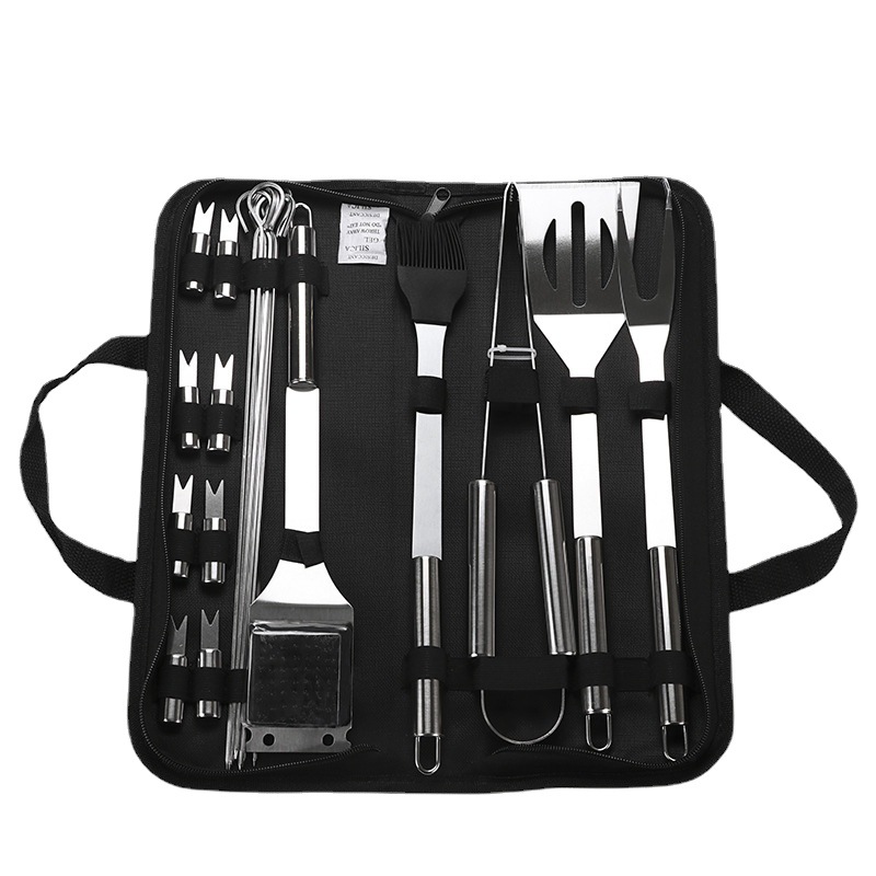  20 pieces combination suit outdoor household stainless steel tube handle BBQ barbecue tool Oxford bag baking tool