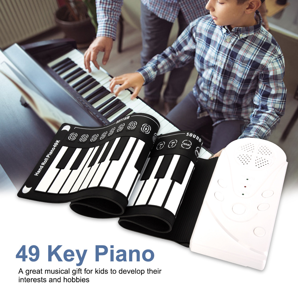 49 Key Hand Roll Piano with Horn Portable Folding Electronic Piano Rollable Piano for Children Beginner to Practice Piano