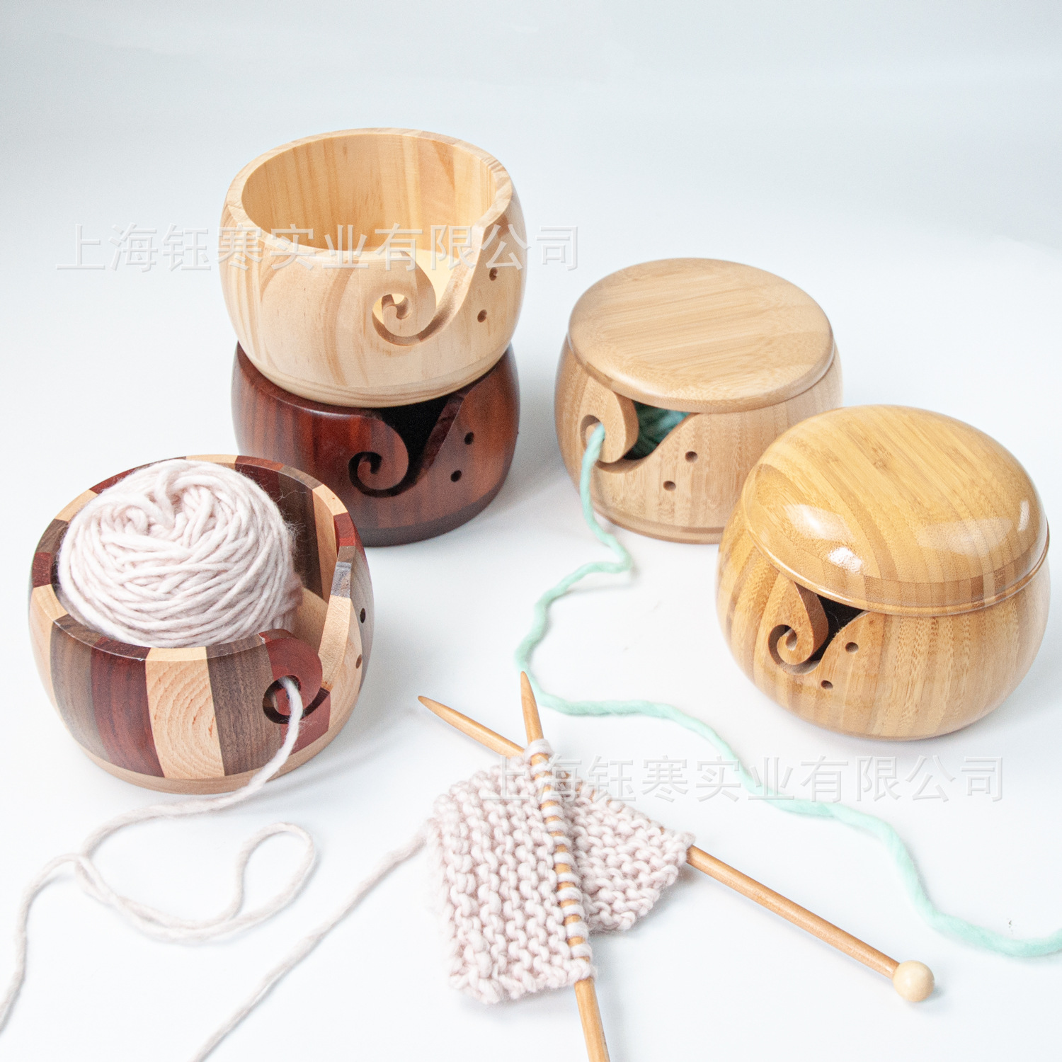  Wooden Wool Bowl Japanese-style Textile Woven Wool Bowl Storage Tool with Holes