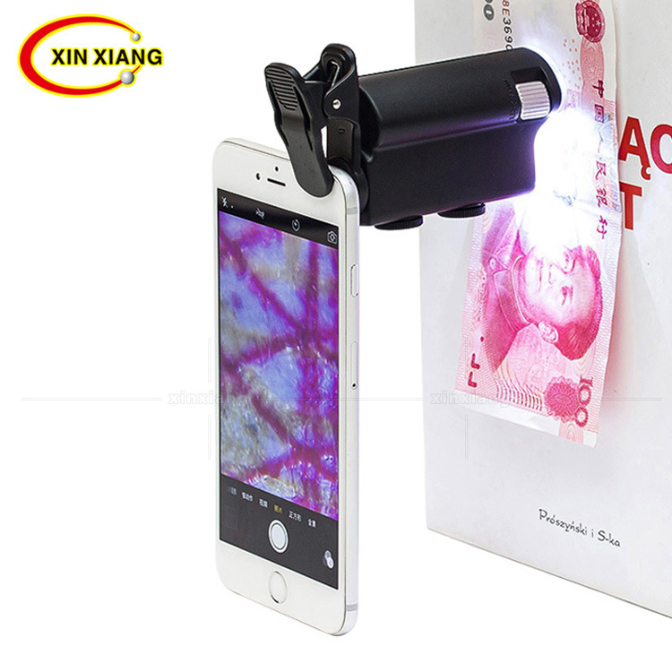 60-100 times universal mobile phone clip-on magnifying glass portable high-definition microscope with LED lamp UV currency detector lamp