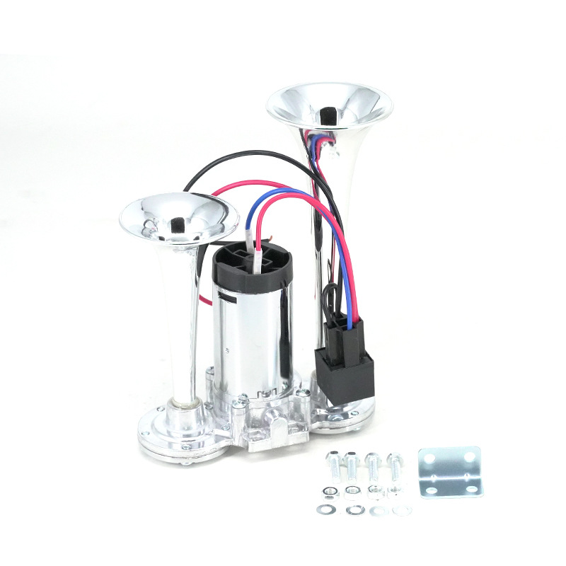 12V integrated dual-tube air horn electroplating silver two-tube car modified electronic air pump air horn