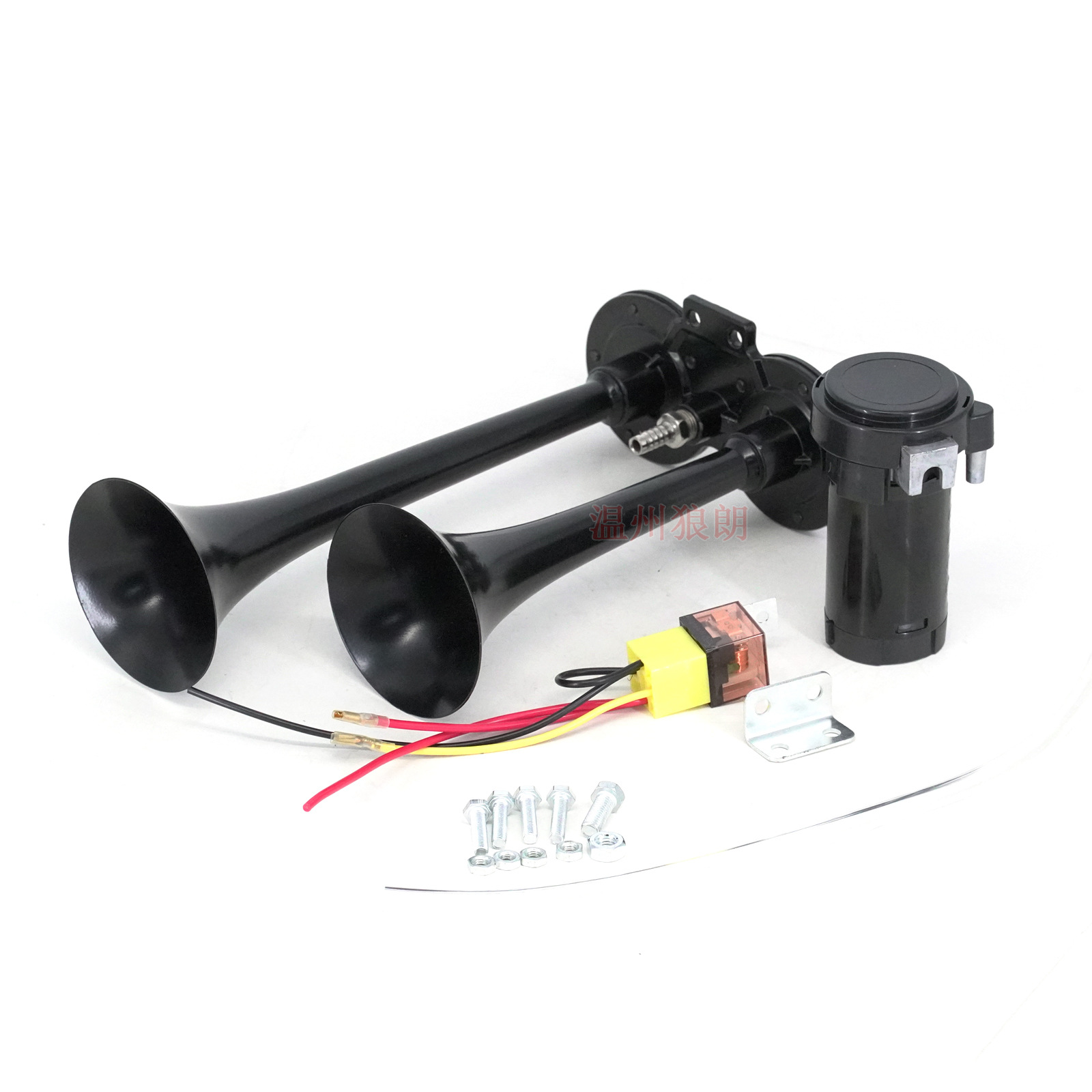 12V black double tube air horn pneumatic compression motor air pump with relay car truck tweeter