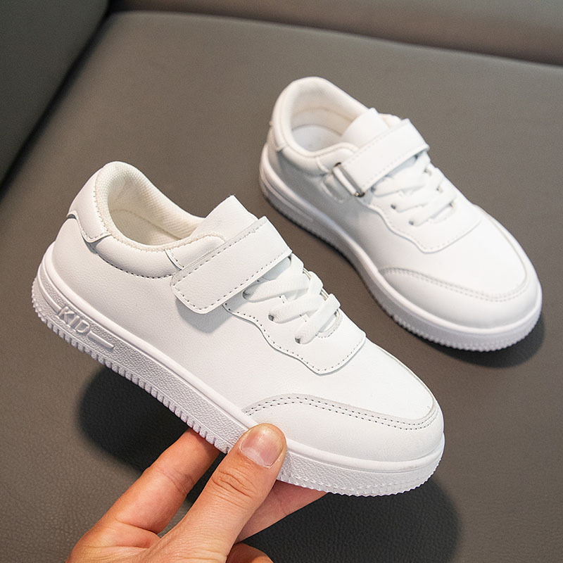 Children's school performance small white shoes hook and loop soft bottom sneaker spring and autumn boys and girls low top casual shoes