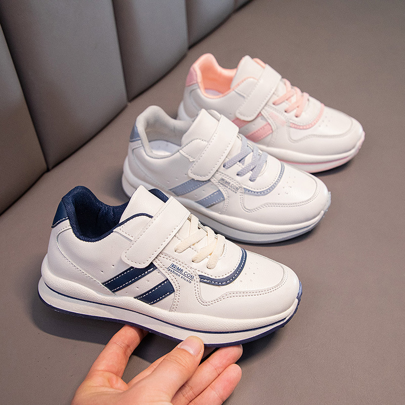 Boys and girls casual running shoes spring and autumn leather stitching primary and secondary school students Korean children's sneaker