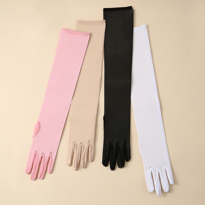 Women's Tulle Extra  Gloves Black Elastic Lace Mesh Translucent Opera Halloween Dinner Gloves