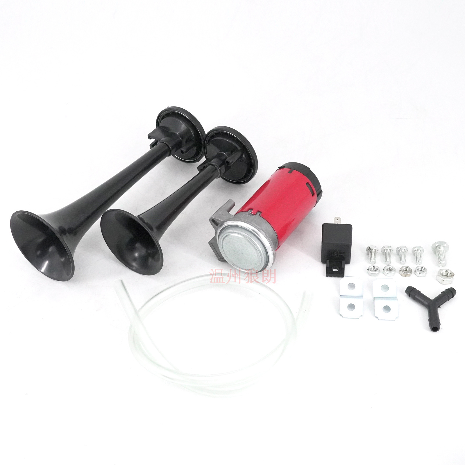 12V dual-tube air horn black two-tube pneumatic  horn with motor pump car and motorcycle modification accessories