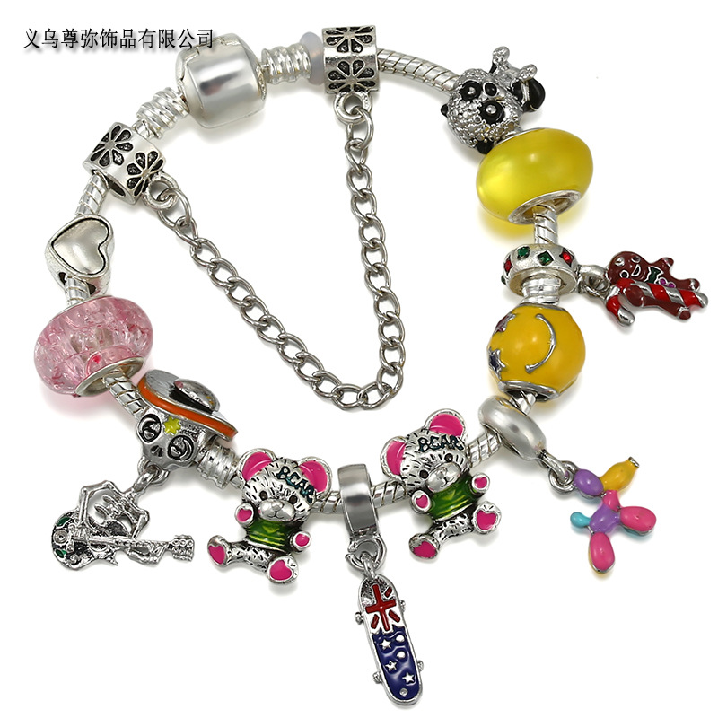 Fashion color bear skateboard beaded bracelet crystal jewelry jewelry accessories