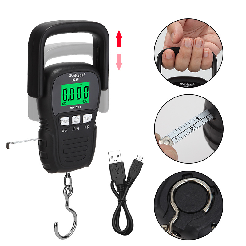 Weiheng USB charging ultra-wide handle electronic portable scale express said, postal electronic scale hook scale with ruler