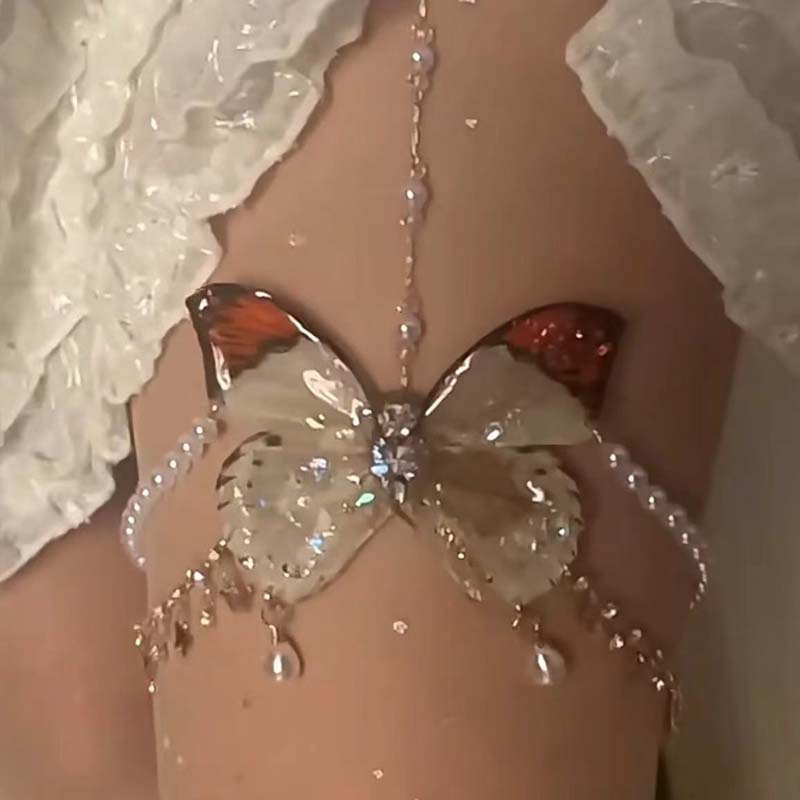 Butterfly Pearl Leg Chain Fashion Personality Temperament Internet Celebrity Spice Girl Pure Desire Style All-match Body Chain Leg Ring Jewelry