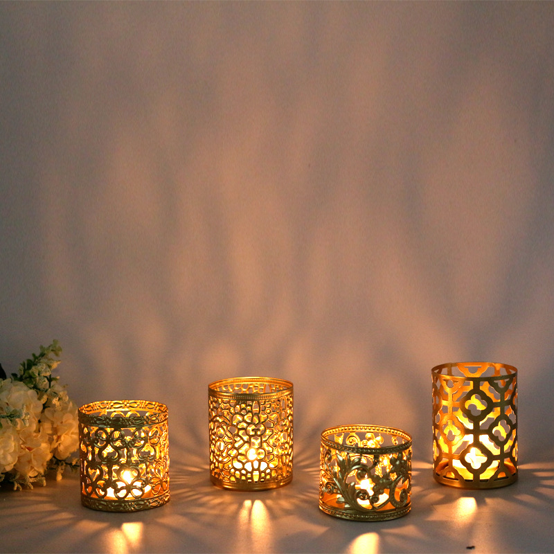 Nordic golden geometric hollow iron candlestick creative aromatherapy candle cup home decoration ornaments