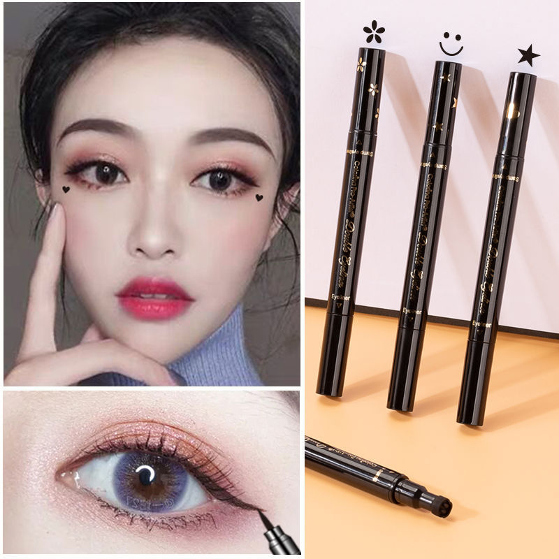 Full English double-headed seal eyeliner waterproof non-blooming personality embellishment love moon black star pen