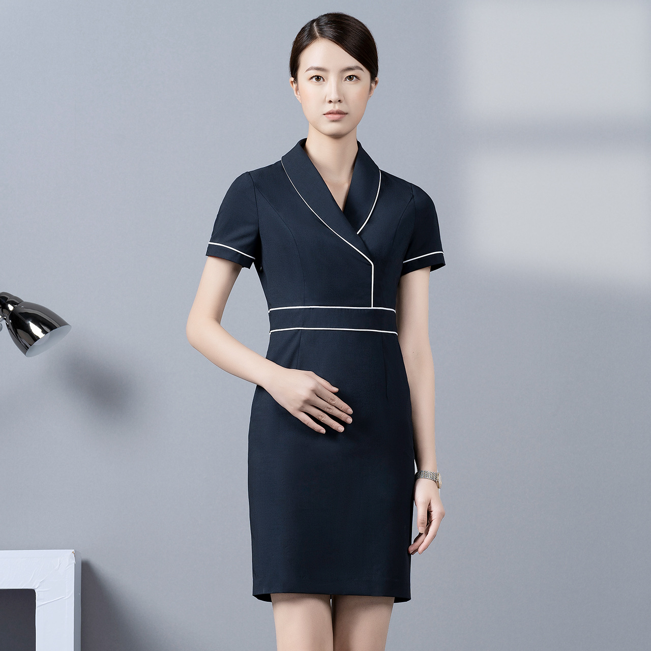 2023  Tibetan Blue Professional Dress Women's Summer Reception Work Clothes Beautician Work Clothes High-end Club