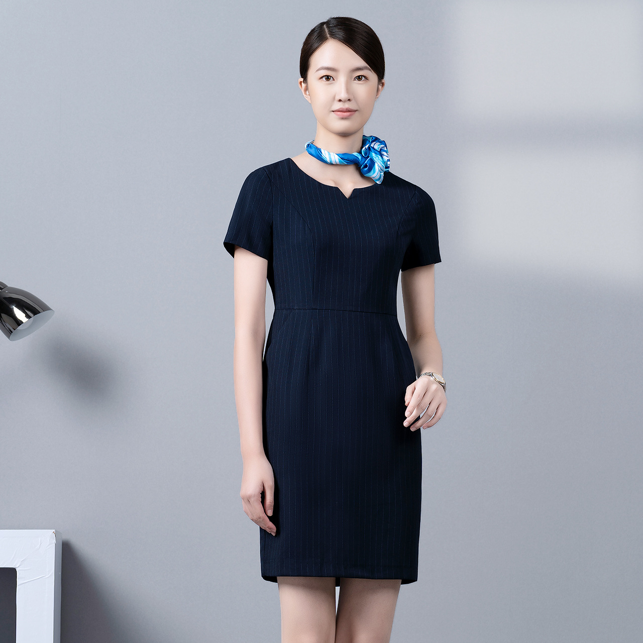 Summer Slim-fit Slim-fit Hip Short Skirt Business Wear Elegant Striped Commuting Dress Front Desk Manager Work Clothes