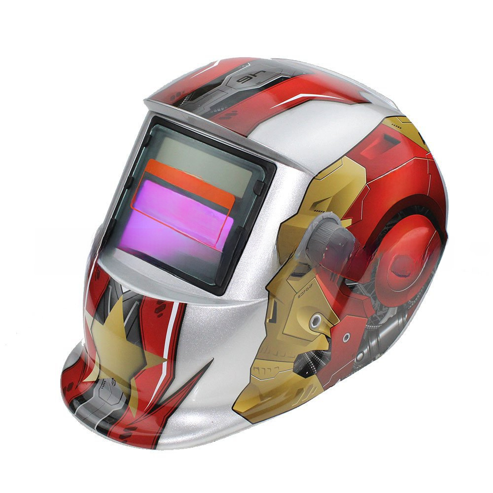 solar automatic dimming welding mask argon arc welding protective welding cap silver Iron Man