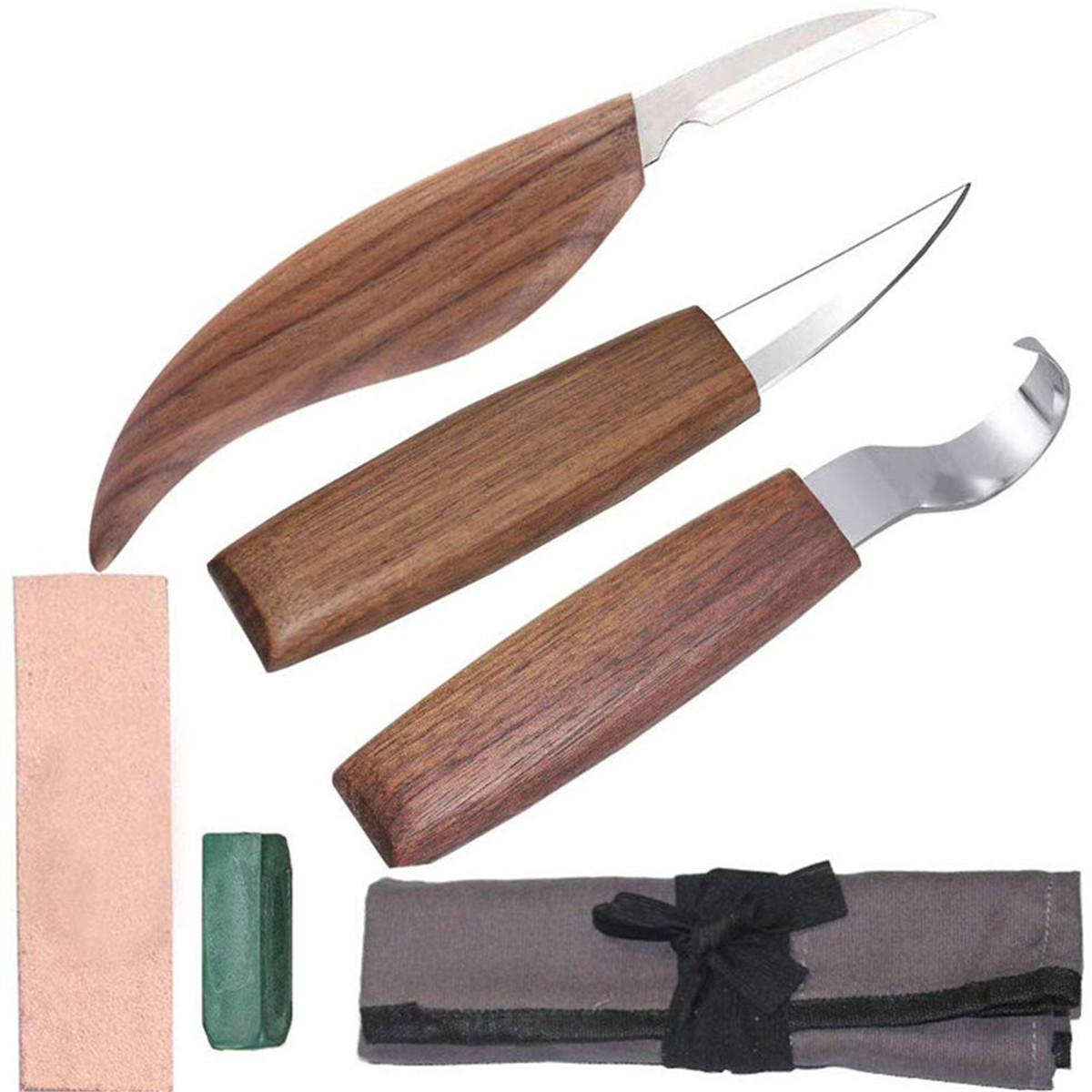 5-piece walnut carving tool curved tool straight cutter anti-cutting gloves carving wooden spoon hand-carved pattern tool