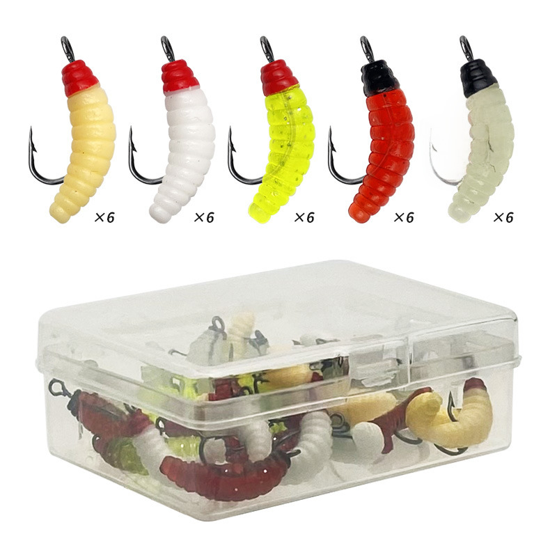 Horse mouth hook dipped in head bread worm 20mm0.45g bionic maggot soft bait set boxed Luya bait